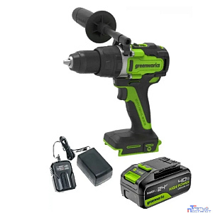 Greenworks GD24DD140 Дрель-шуруповерт аккумуляторная,  24V, 70/140Нм,Anti-kickback,1х4Ач,ЗУ,кор [3707607CUB]