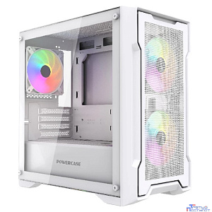 Powercase Mistral Micro X3W ARGB, Tempered Glass, 3x 120mm ARGB PWM Fan, белый, mATX  (CMMXW-A3)