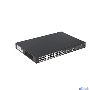 DAHUA DH-PFS4226-24ET-360 26-портовый управляемый коммутатор с РоЕ, уровень L2, 24xRJ45 100Mb PoE, 2хКомбо SFP/RJ45 1Gb uplink, суммарно 360Вт, коммутация 8.8 Гбит/с, MAC-таблица 4К