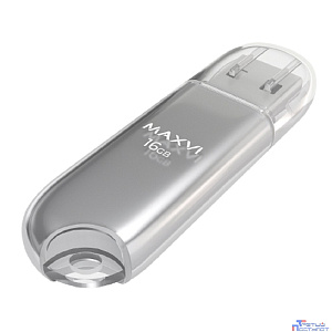 Maxvi USB Drive 16GB P1 silver, монолит с колпачком, ABS пластик, USB 2.0