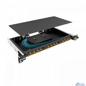 NTSS Кросс 19" NTSS PREMIUM выдвижной, предсобранный 1U, 16 портов ST/UPC, 50/125 мкм ОМ3, (сплайс, пигтейлы, кдзс, планки, адаптеры), черный, RAL9005 NTSS-RsFOB-PM-1U-16-ST/U-503-SP1.5G2A-BL