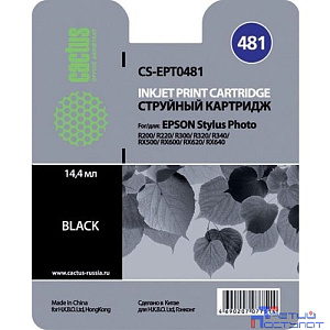 Картридж струйный Cactus CS-EPT0481 черный (16мл) для Epson Stylus Photo R200/R220/R300/R320/R340/RX500/RX600/RX620/RX640