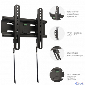 Kromax FLAT-6 new black, наст. для TV 15"-47", max 35 кг, 1 ст св., нак. +3°-10°, от ст. 42 мм, max VESA 200x200 мм.