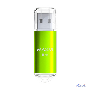 Maxvi USB Drive 8GB MP green, монолит с колпачком, металл + ABS пластик, USB 2.0