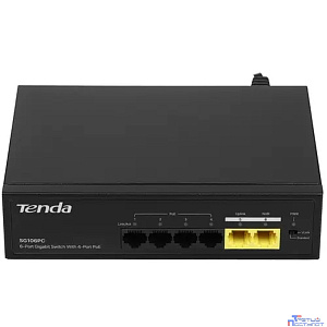 TENDA SG106PC Коммутатор настольный 6-Ports 10/100/1000 Base-TX 4-Ports PoE(PoE бюджет 58W)