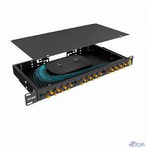NTSS Кросс 19" NTSS PREMIUM, предсобранный 1U, 12 портов ST/UPC, 50/125 мкм ОМ3, (сплайс, пигтейлы, кдзс, планки, адаптеры), черный, RAL9005 NTSS-RFOB-PM-1U-12-ST/U-503-SP1.5G2A-BL