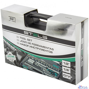 STELS Набор инструментов, 1/2", 1/4", CrV, пластиковый кейс 82 предм. [14105]