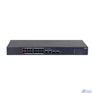 DAHUA DH-CS4218-16ET-240 16-портовый PoE коммутатор L2 с функцией облачного управления, 16xRJ45 100Mb PoE, 2хКомбо SFP/RJ45 1Gb uplink, суммарно 240Вт, коммутация 7.2 Гбит/с, MAC-таблица 8К