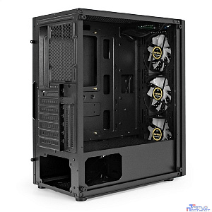 Exegate EX295765RUS Корпус Miditower ExeGate EVO-8227 (ATX, без БП, 2*USB+1*USB3.0+HD Audio, черный, 3 вент. с RGB подсветкой, боковая панель - закаленное стекло)