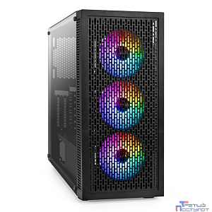 Exegate EX295766RUS Корпус Miditower ExeGate EVO-5001A (ATX, без БП, 2*USB+1*USB3.0+HD Audio, черный, 3 вент.12см с RGB подсветкой, боковая панель - закаленное стекло)
