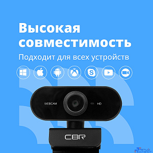 CBR CW 852HD Black, Веб-камера с матрицей 1,3 МП, разрешение видео 1280х720, USB 2.0, встроенный микрофон с шумоподавлением, фикс.фокус, крепление на мониторе, длина кабеля 1,5 м, цвет чёрный