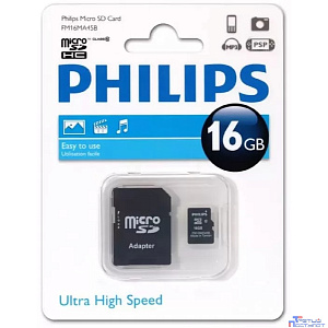 Micro SecureDigital 16GB Philips microSDHC Class 10 (SD адаптер) (FM16MA45B/97)