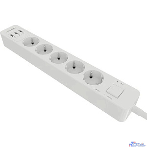 Harper Сетевой фильтр с USB зарядкой UCH-530 White (5 роз.,1,5м.,3 x USB 2.4A (max 3.4A), 4000W) {H00002264}