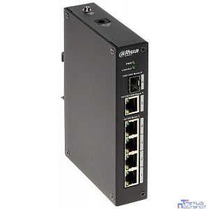 DAHUA DH-PFS3106-4T 4-портовый неуправляемый коммутатор, промышленное исполнение, 4xRJ45 100Mb, 1xRJ45 1Gb, 1xSFP 1Gb, коммутация 8.6 Гбит/с, MAC-таблица 8К