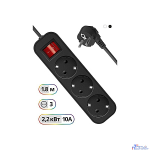Defender Удлинитель G318 1.8 м, 3 розетки [99333] выключатель, с заземлением