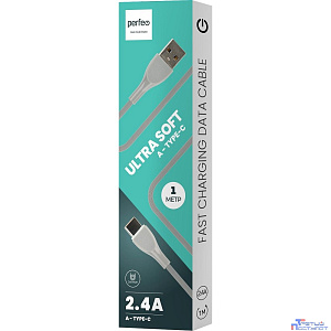 PERFEO Кабель USB A вилка - C вилка, 2.4A, серый, силикон, длина 1 м., ULTRA SOFT (U4711)