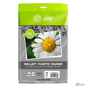 Cactus CS-MA414020ED Фотобумага A4, 140г/м2, 20л, для струйной печати, белый, покрытие матовое