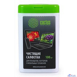 CACTUS Салфетки CS-T1005 Мини туба с чистящими салфетками для планшетов, ноутбуков и моб.тел.,100 шт