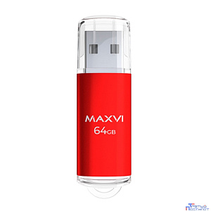 Maxvi USB Drive 64GB MP red, монолит с колпачком, металл + ABS пластик, USB 2.0