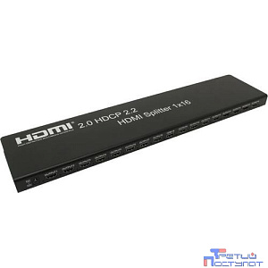 ORIENT HSP0116H-2.0, HDMI 4K Splitter 1->16, HDMI 2.0/3D, HDR, UHDTV 4K/ 60Hz (3840x2160)/HDTV1080p, HDCP2.2, EDID управление, RS232 порт, IR вход, внешний БП 5В/3А, метал.корпус (31097)