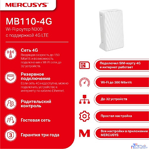 Mercusys MB110-4G Роутер Wi-Fi N300 с поддержкой 4G LTE