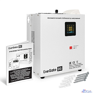 Exegate EX298700RUS  Стабилизатор напряжения настенный ExeGate Master AV-20000M (20000ВА, вход 140-260В, цветной дисплей, выход 220В±8%, КПД 98%, 5 уровней защиты, задержка, усиленный метал.корпус