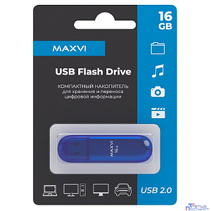 Maxvi USB Drive 16GB P1 blue, монолит с колпачком, ABS пластик, USB 2.0