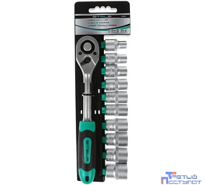 STELS Набор торцевых головок, 1/2", головки 10 - 22 мм, с трещот. ключом, CrV,11 предм. [14127]