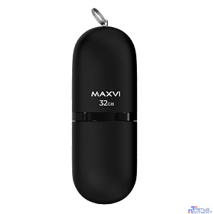 Maxvi USB Drive 32GBSF  32GB black, монолит с колпачком, soft touch, USB 2.0