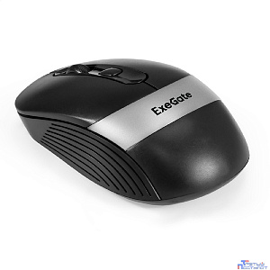 Exegate EX298895RUS Беспроводная мышь ExeGate Professional Standard FG-10 Grey (радиоканал 2,4 ГГц, USB, оптическая, 1200dpi, 4D, 4 кнопки и колесо прокрутки, черная, серая вставка, RTL)