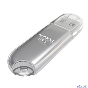 Maxvi USB Drive 64GB P1 silver, монолит с колпачком, ABS пластик, USB 2.0