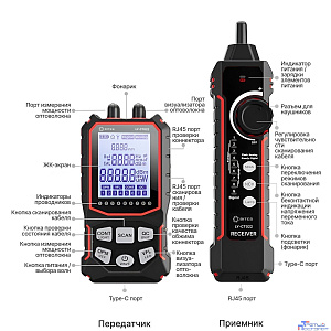 5bites Тестер-трассоискатель кабеля 5bites LY-CT022 UTP / STP / TEL / VFL / POE / NCV / PLUG TEST / LCD