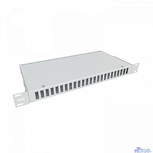 NTSS Кросс NTSS оптический 19'' укомплектованный 1U, 24 порта SC/UPC duplex, 62.5/125 мкм (сплошная панель, сплайс-кассета 2шт, пигтейлы, КДЗС, адаптеры) серый RAL 7035 NTSS-RFOB-1U-24-2SC/U-62.5-SP1.