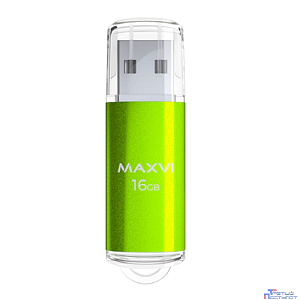 Maxvi USB Drive 16GB MP green, монолит с колпачком, металл + ABS пластик, USB 2.0