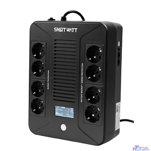 SMARTWATT UPS SAFE PRO LCD 600 {линейно-интерактивный, 600/360 ВА/Вт, напольный/настенный, LCD дисплей, Shuko CEE7/4 - 8 шт. (4 шт. с резервным питанием, 4 шт. - сетевой фильтр}