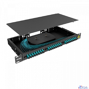 NTSS Кросс 19" NTSS PREMIUM, предсобранный 1U, 16 портов SC/UPC, 50/125 мкм ОМ3, (сплайс, пигтейлы, кдзс, планки, адаптеры), черный, RAL9005 NTSS-RFOB-PM-1U-16-SC/U-503-SP1.5G1A-BL