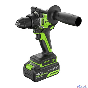 Greenworks GD24DD90 Дрель-шуруповерт аккумуляторная,  24V, 90 Нм, бесщеточная, 45/90Нм,2х4Ач,ЗУ,кор [3707507CUD]