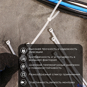 Rexant (67-1301) Стяжка нейлоновая Профессиональная 300x4,8мм, белая (100 шт/уп)