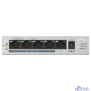 ZYXEL GS1005HP-EU0101F PoE+ коммутатор GS1005HP, 5xGE (4xPoE+), настольный, металлический, бесшумный, бюджет PoE 60 Вт