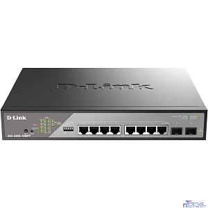 D-Link DSS-200G-10MPP/A1A Настраиваемый L2 коммутатор с 8 портами 10/100/1000Base-T и 2 портами 1000Base-X SFP (8 портов PoE 802.3af/at/bt, PoE-бюджет 242 Вт, дальность до 250 м)