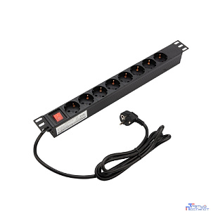 PROconnect (04-0309) Блок розеток 19", 1U, 10А, 8 розеток, корпус алюминий, со шнуром питания
