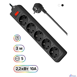 Defender Фильтр ES, 3.0м Коробка 5 розеток, черный [99485]