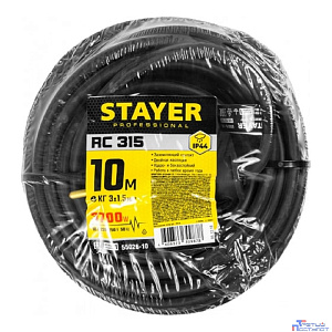 Удлинитель силовой Stayer 55026-10, розеток 1шт, 3x1.5 кв.мм, 10м, КГ, без катушки, черный