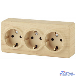 Эра Б0020702 11-2208-11 Розетка 3 х 2P+E Schuko, 16АХ-250В, ОУ, Эра Эксперт, сосна