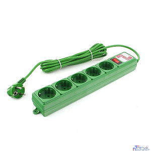 PowerCube Фильтр-удлинитель (SPG-MXTR-13) 3м, 5 розеток, 10А/2,2кВт, зеленый
