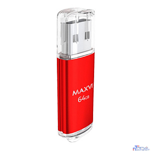 Maxvi USB Drive 64GB MP red, монолит с колпачком, металл + ABS пластик, USB 2.0