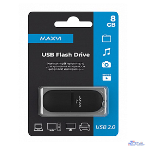 Maxvi USB Drive 8GB SF black, монолит с колпачком, soft touch, USB 2.0