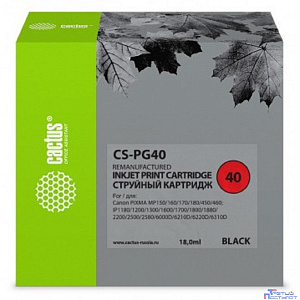 Cactus PG-40 Картридж для Canon Pixma iP1200/1800/1900/2200/2500/2600/MP140/210/450/470/MX300, черный