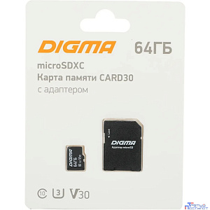 Micro SecureDigital 64GB Digma CARD30 V30 + adapter DGFCA064A03