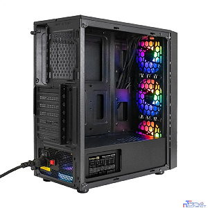 Exegate EX296075RUS Корпус Miditower ExeGate EVO-8243-EVO800 (ATX, БП EVO800RGB с вент. 12 см, 2*USB+1*USB3.0, черный, 3 вент. с RGB подсветкой, боковая панель - закаленное стекло)
